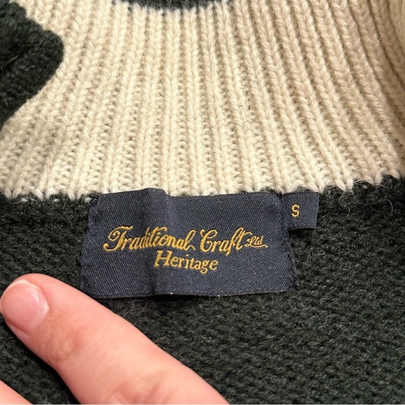 Men's Shamrock Logo Green Quarter Zip Pullover Irish Wool Sweater, Size Small - Picture 8 of 8